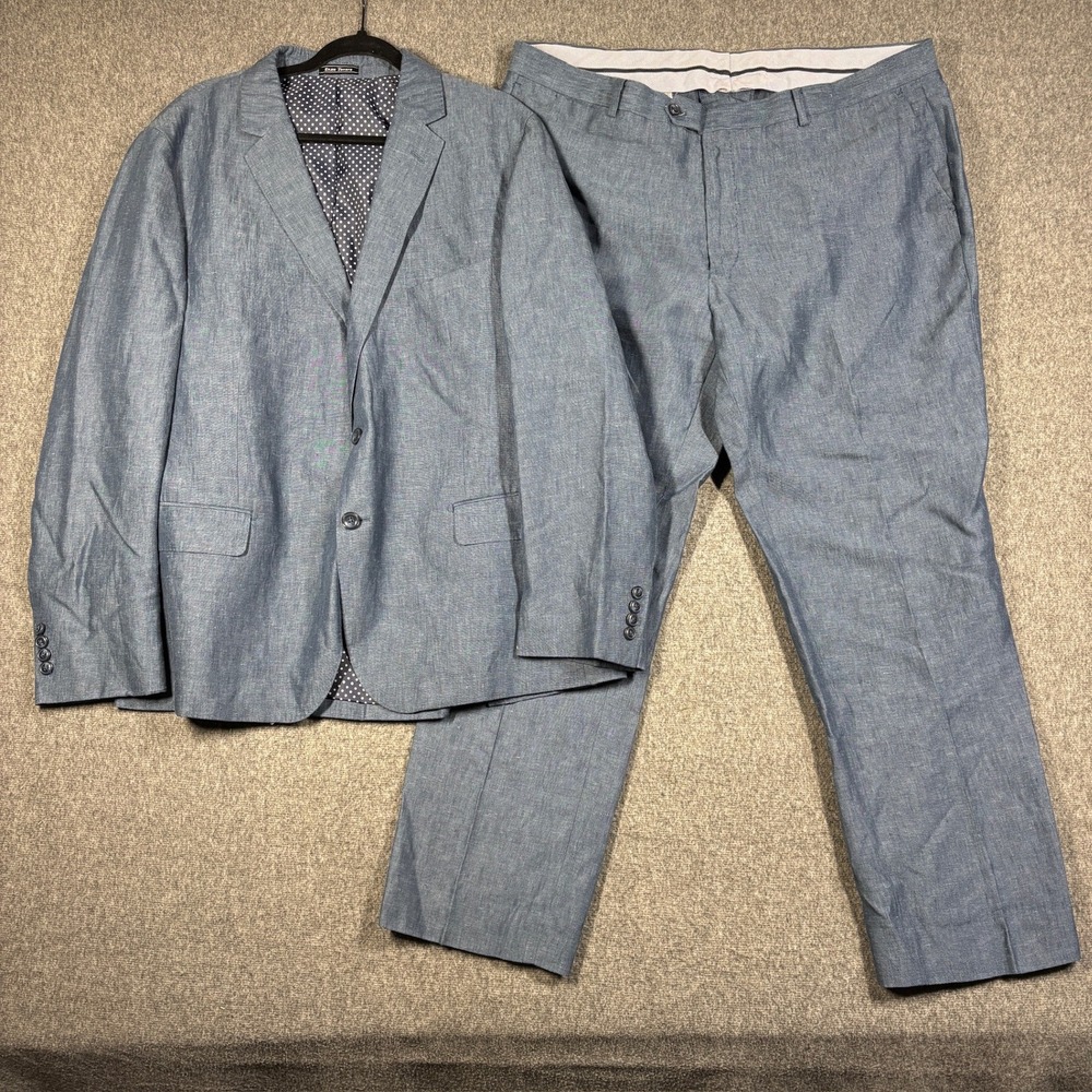 Enzo Tovare Italy Sartorial AMF Blue 100% Linen 2 Piece Suit 42X30 Mens 48R